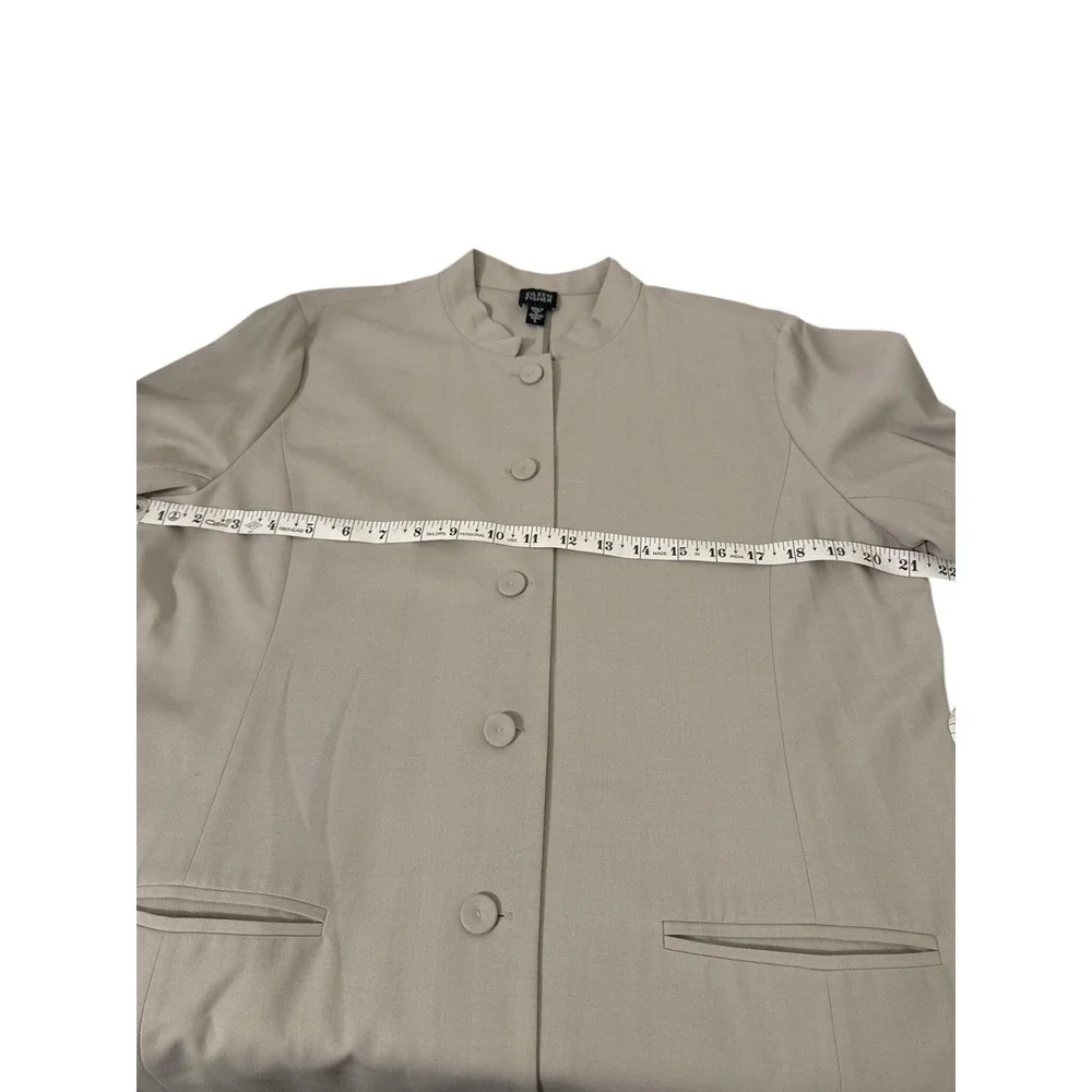 Eileen Fisher Button Up Long Wool Blend Jacket Size Large Minimalist Lightweight